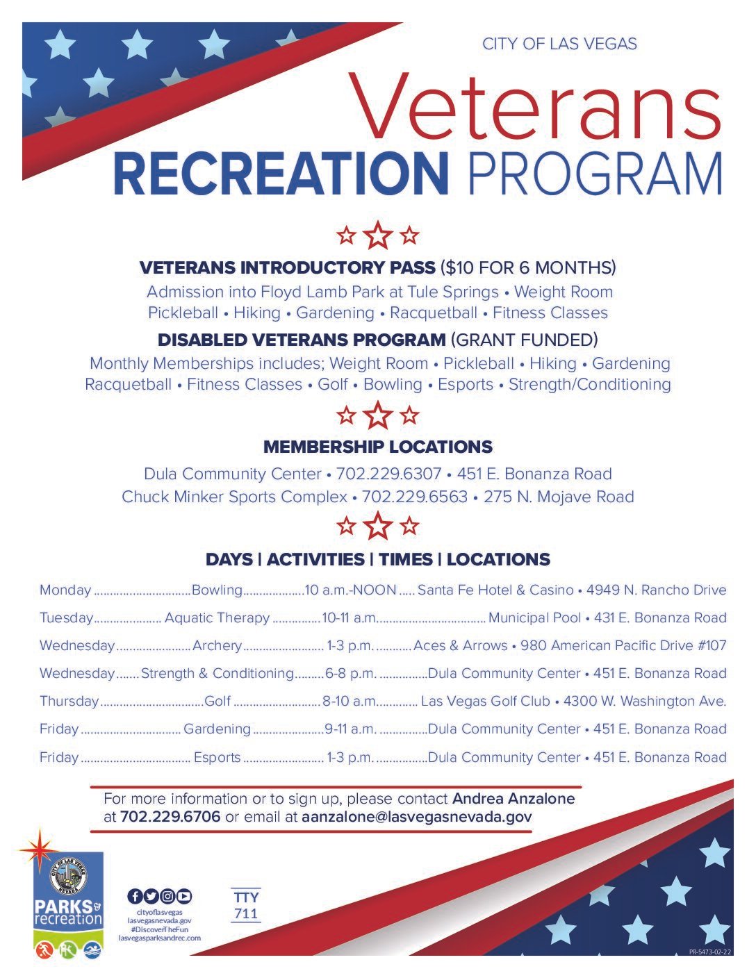 Veterans-Recreation Program-Flier city of LV